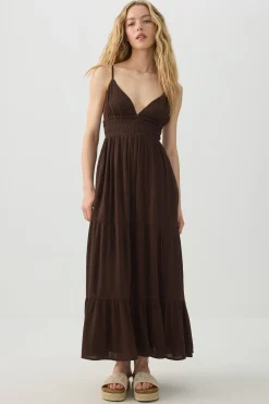 Crinkle V-Neck Maxi Dress with Pockets