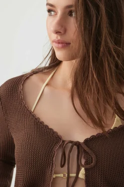 Crochet Knit Tie Front Cardigan