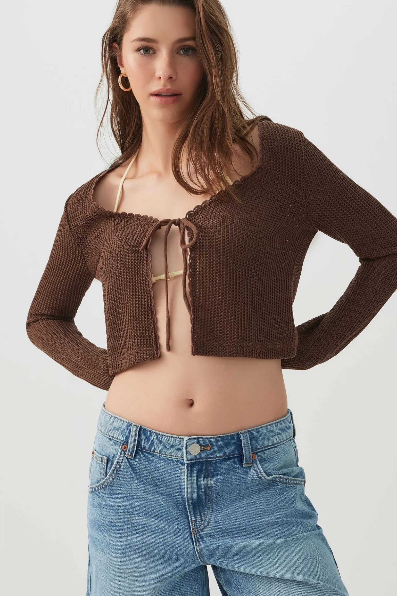 Crochet Knit Tie Front Cardigan