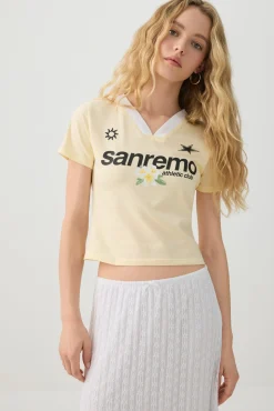 Crop Graphic Contrast V Neck T-Shirt