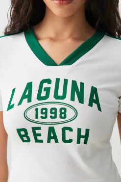 Crop Graphic Contrast V-Neck T-Shirt