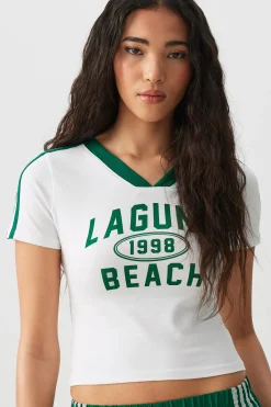Crop Graphic Contrast V-Neck T-Shirt