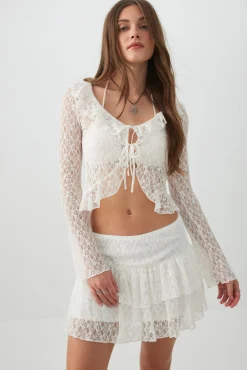 Crop Lace Cardigan with Frills