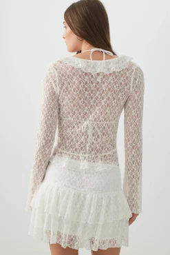 Crop Lace Cardigan with Frills