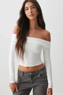 Crop Off Shoulder Long Sleeve Top