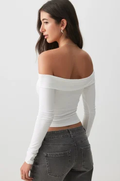 Crop Off Shoulder Long Sleeve Top