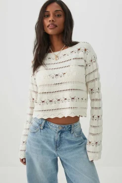 Crop Open Stitch Boat Neck Sweater