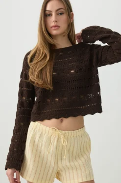 Crop Open Stitch Boat Neck Sweater
