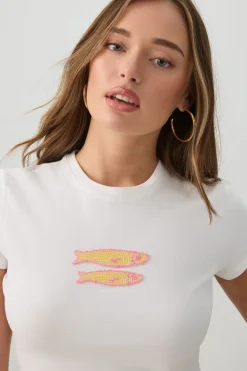 Cropped Baby T-Shirt with Beaded Motif