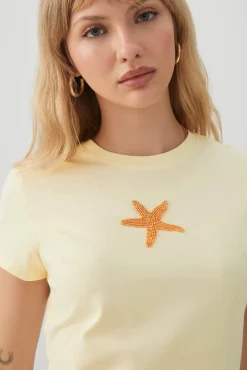 Cropped Baby T-Shirt with Beaded Motif