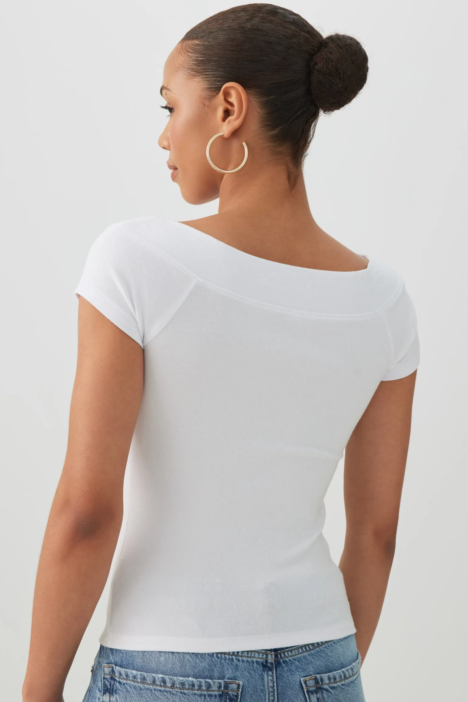Cropped Boat Neck Rib T-Shirt