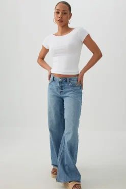 Cropped Boat Neck Rib T-Shirt