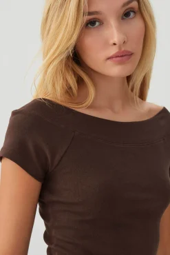 Cropped Boat Neck Rib T-Shirt