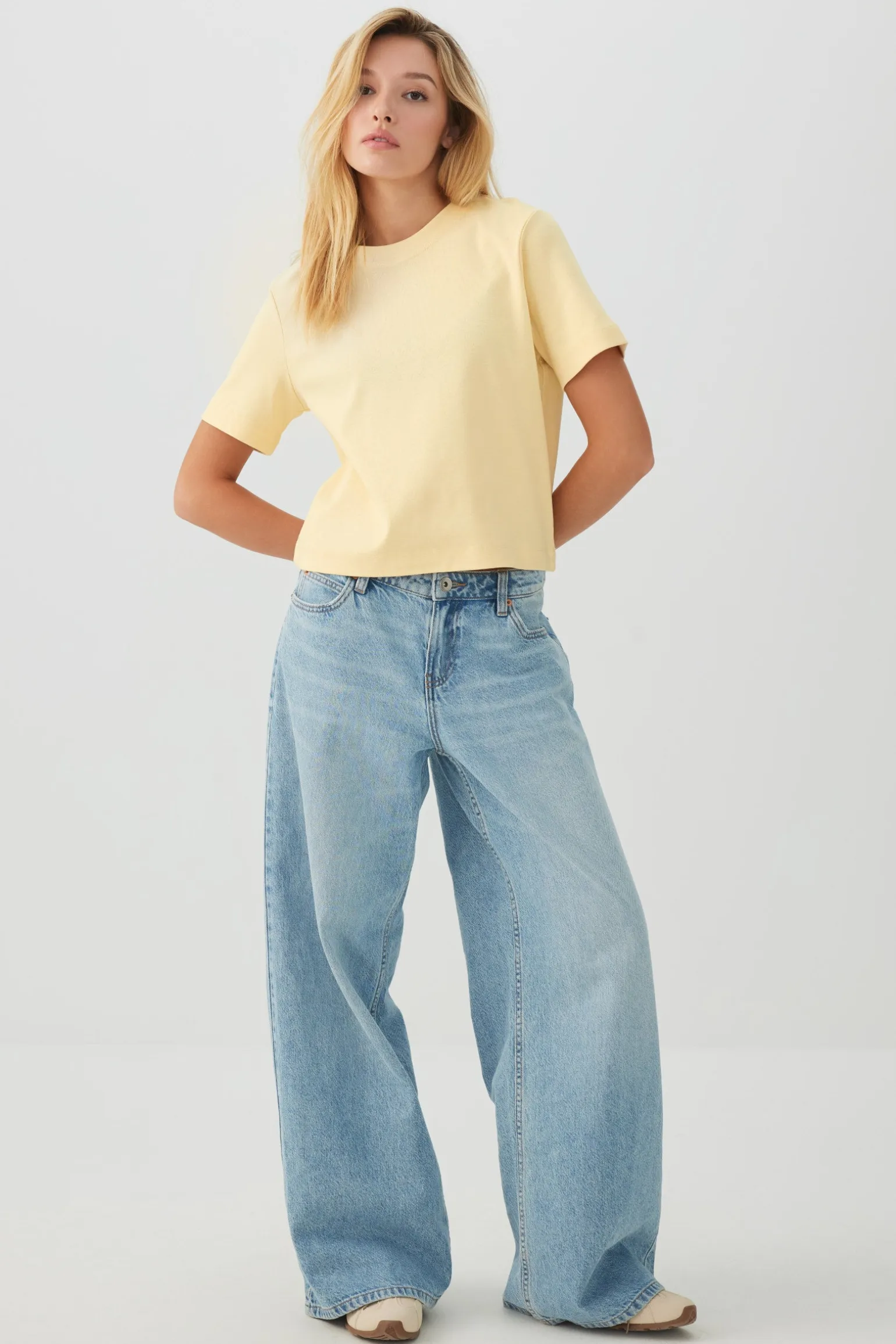 Cropped Boxy Crew Neck T-Shirt