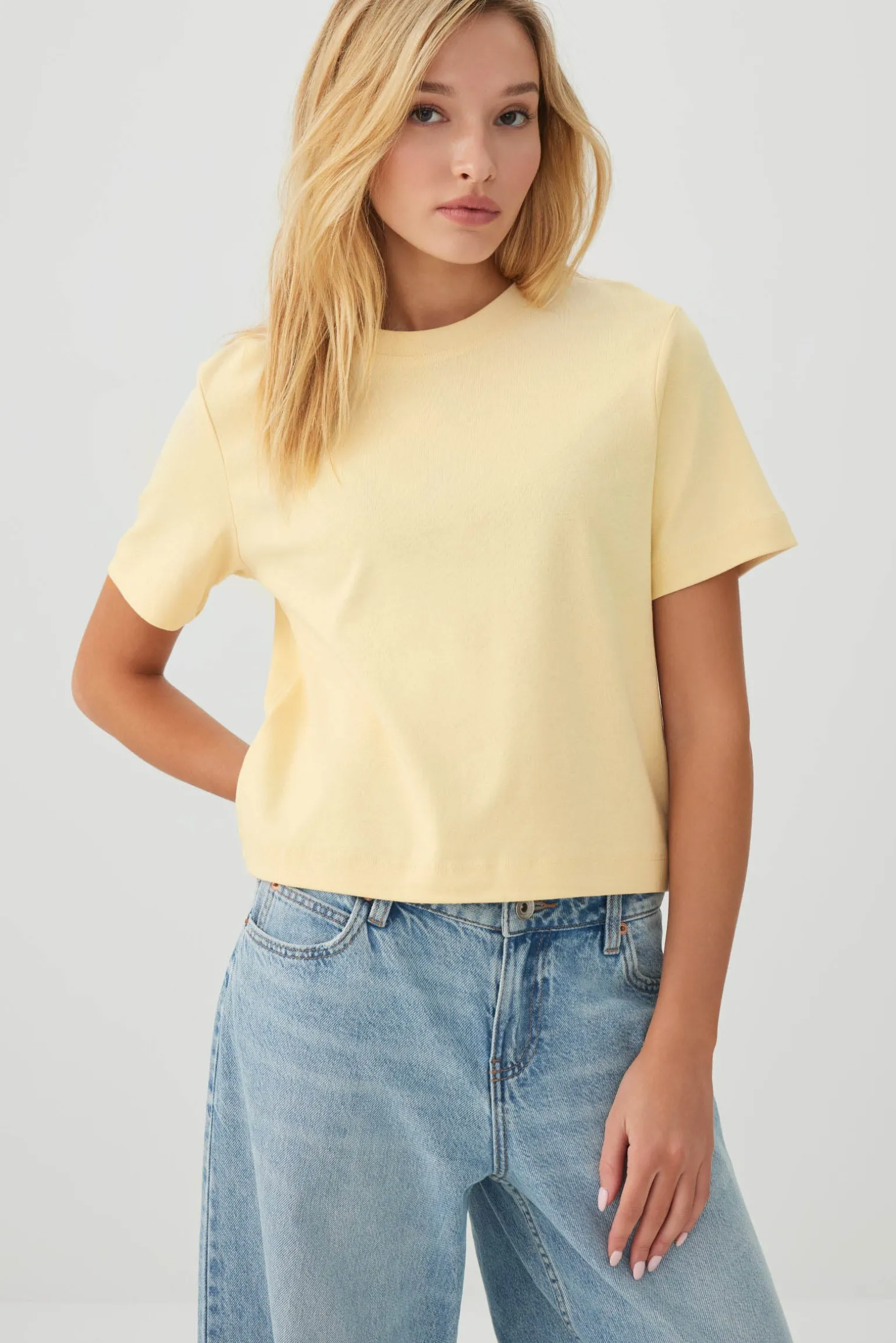 Cropped Boxy Crew Neck T-Shirt