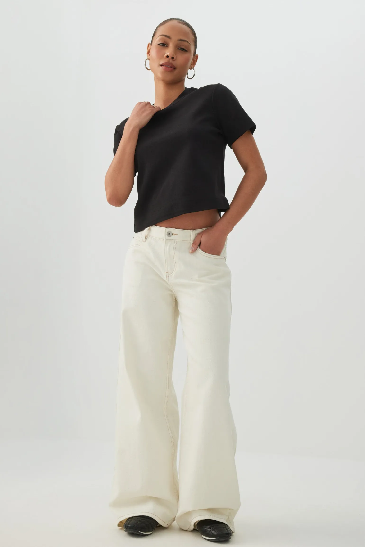 Cropped Boxy Crew Neck T-Shirt