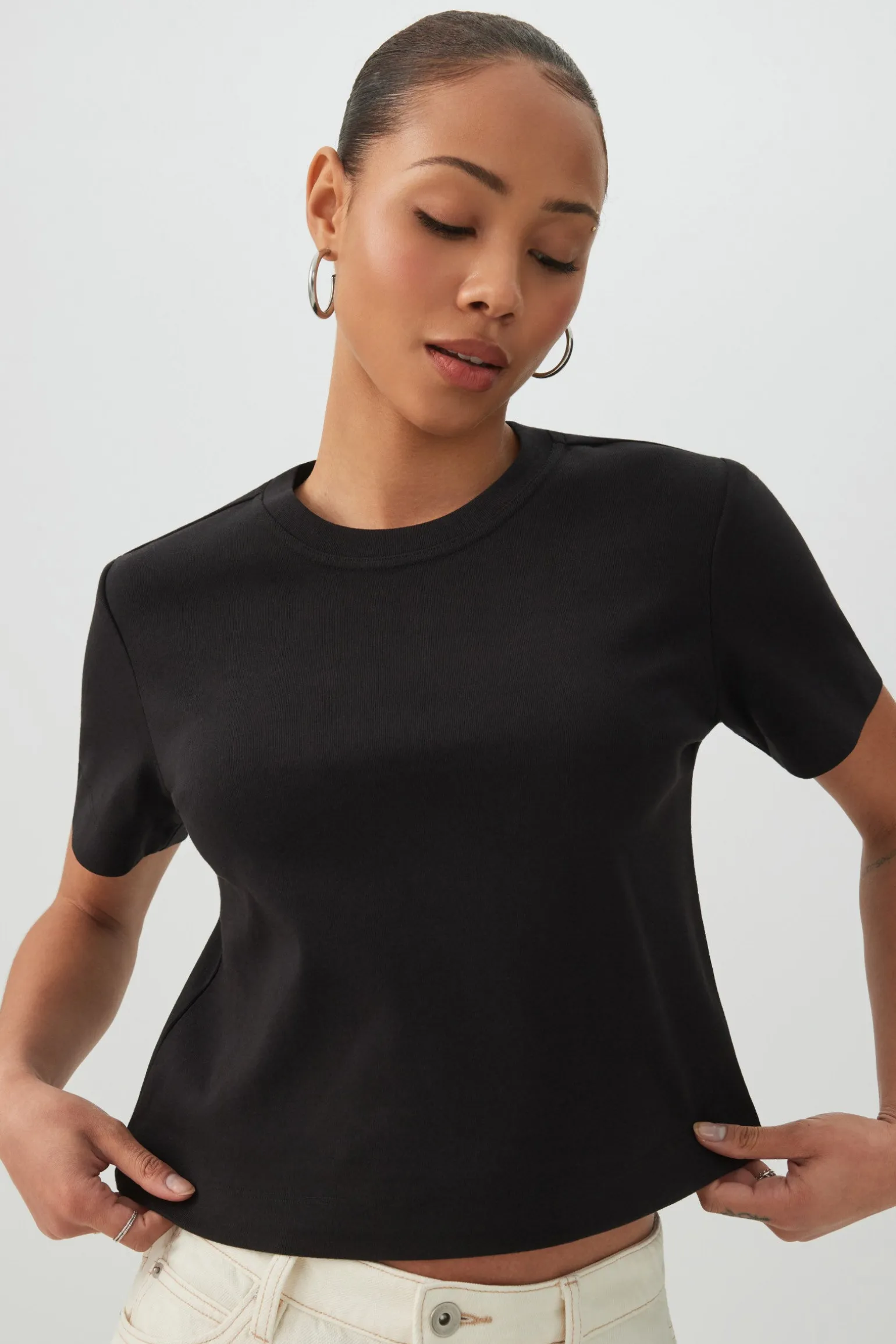 Cropped Boxy Crew Neck T-Shirt