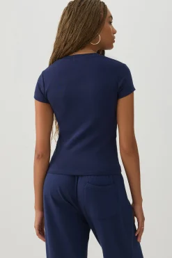Cropped Ribbed Crew Neck T-Shirt