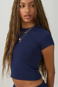 Cropped Ribbed Crew Neck T-Shirt