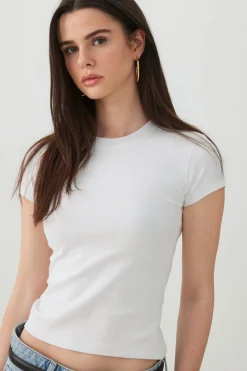 Cropped Ribbed Crew Neck T-Shirt
