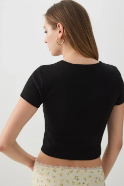 Cropped Ribbed Tee with Bows