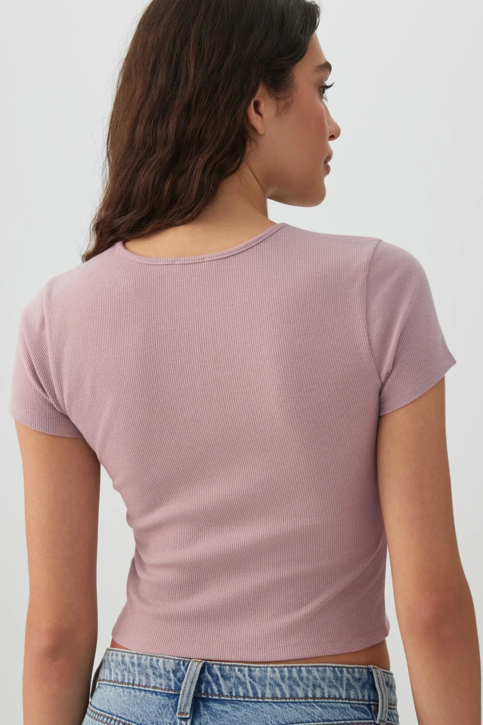 Cropped Ribbed Tee with Bows
