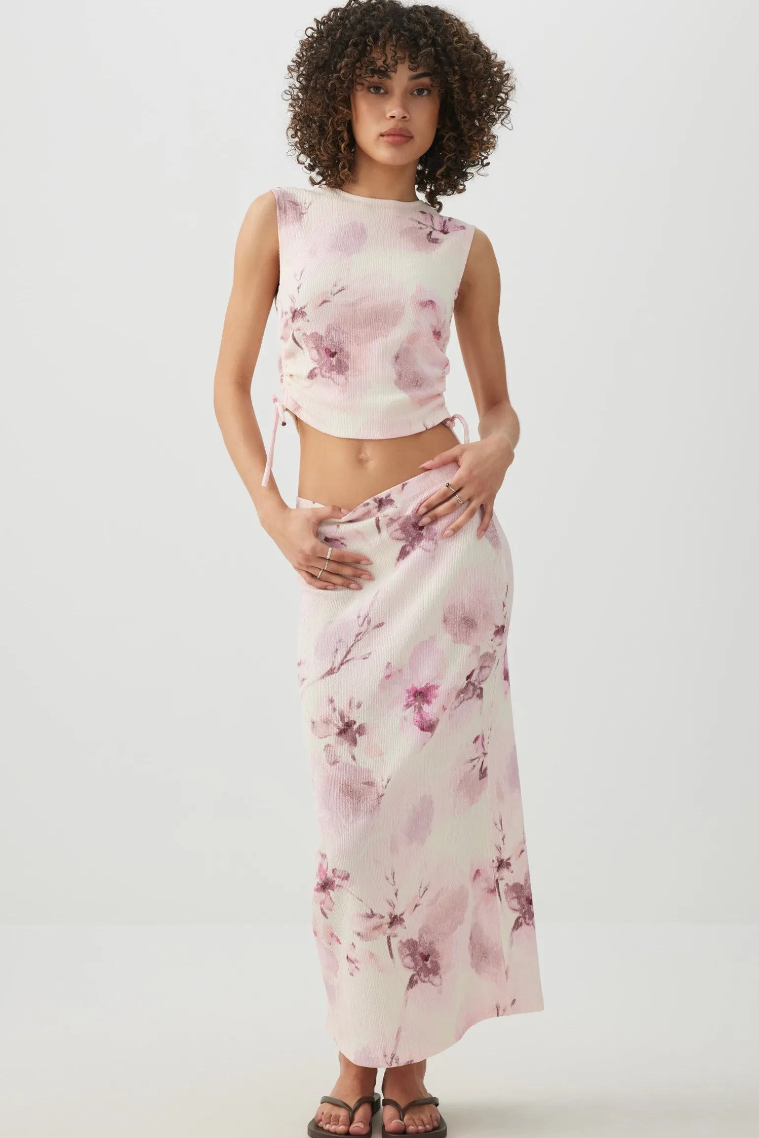 Cropped Tank Top with Side Shirring