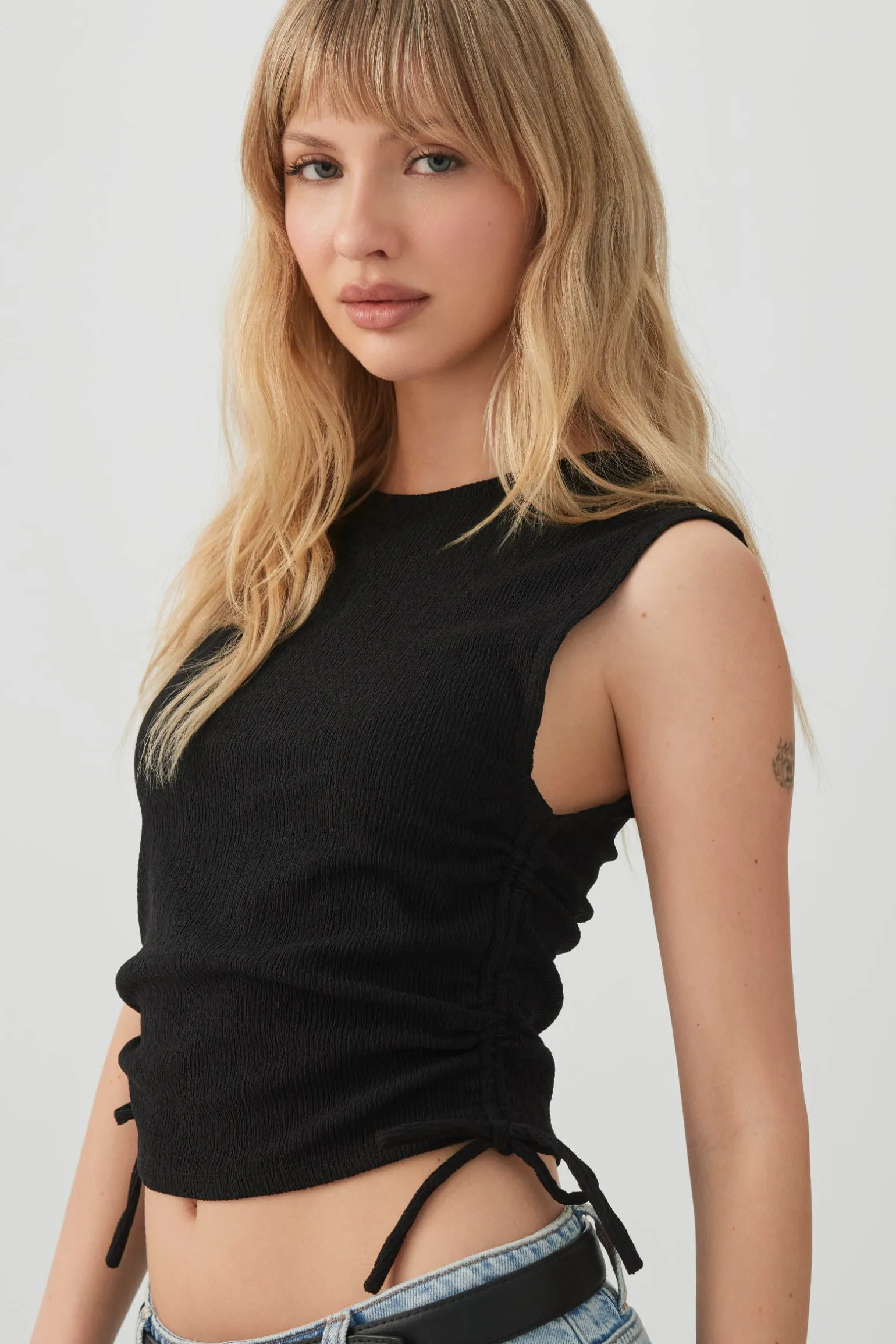 Cropped Tank Top with Side Shirring