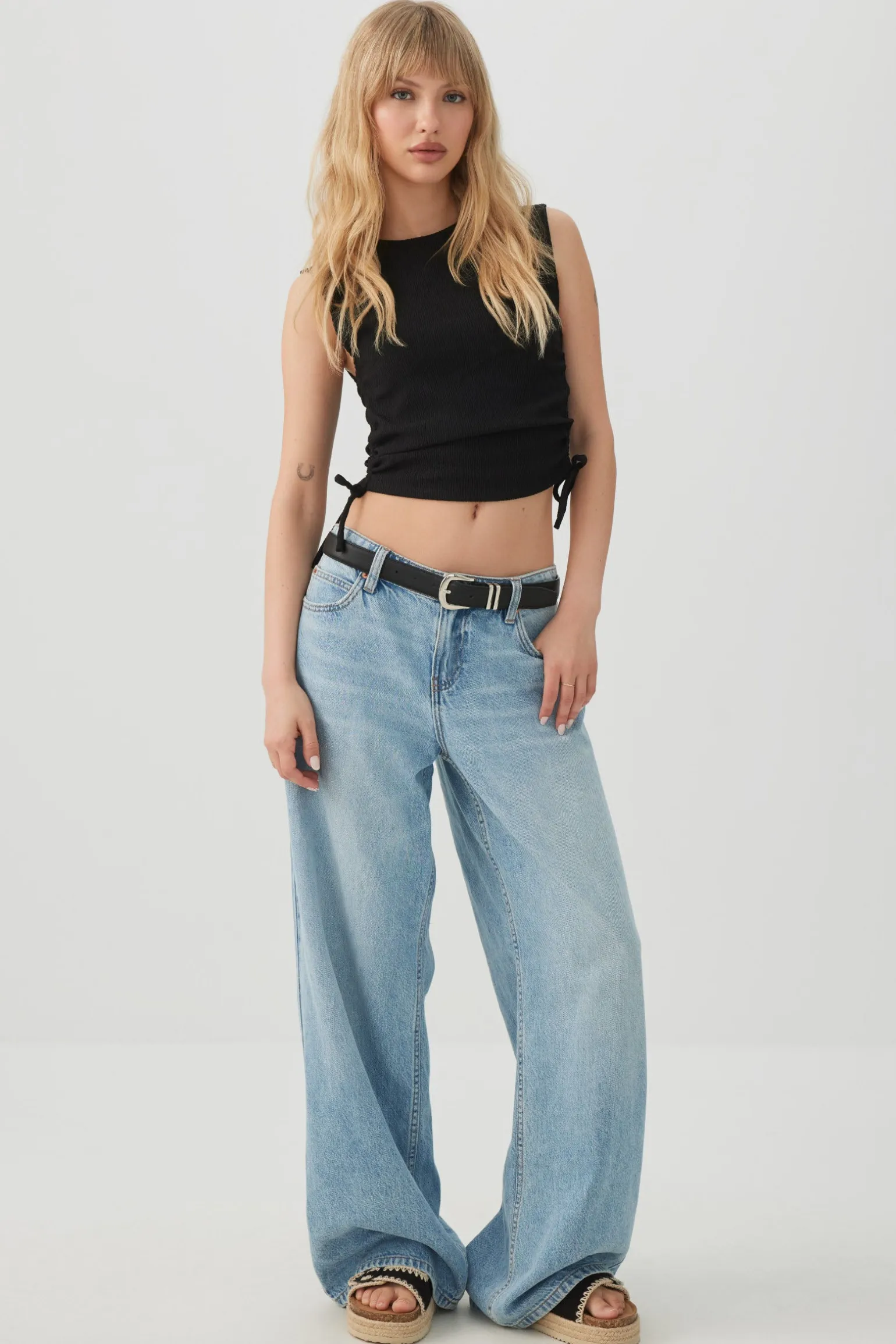 Cropped Tank Top with Side Shirring