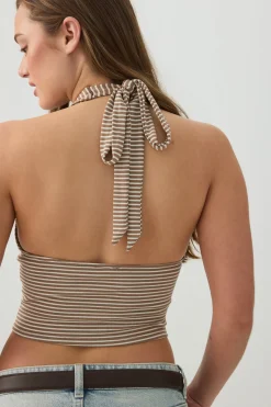 Deep V-Neck Crop Halter Tank Top