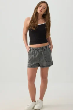 Denim Mid Rise Shorts with Patch Pockets
