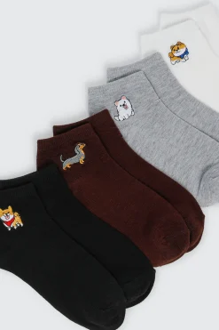 Dog Embroidery Ankle Socks