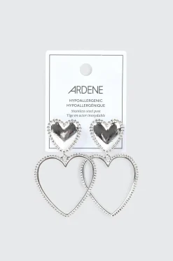 Double Heart Drop Earrings