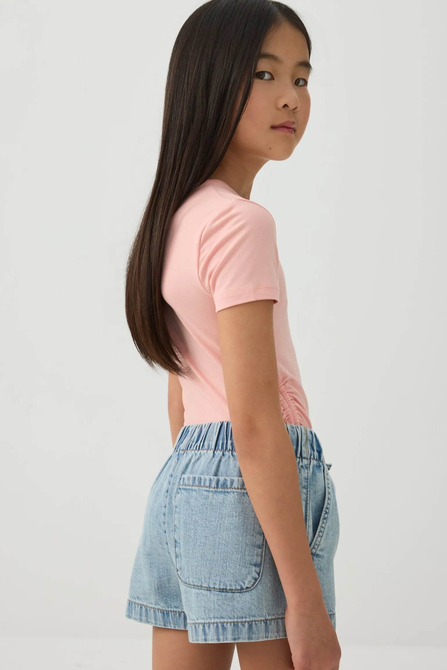 Elastic Waist Denim Shorts