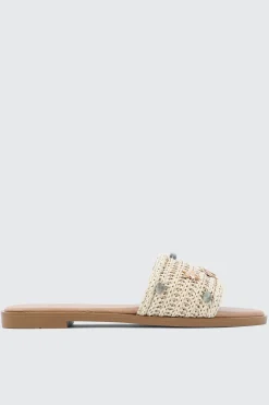 Embellished Raffia Flat Sandals