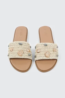 Embellished Raffia Flat Sandals