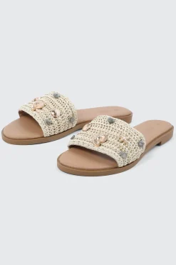 Embellished Raffia Flat Sandals
