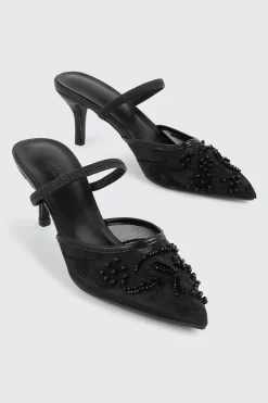 Embroidered Mesh Mule Heels