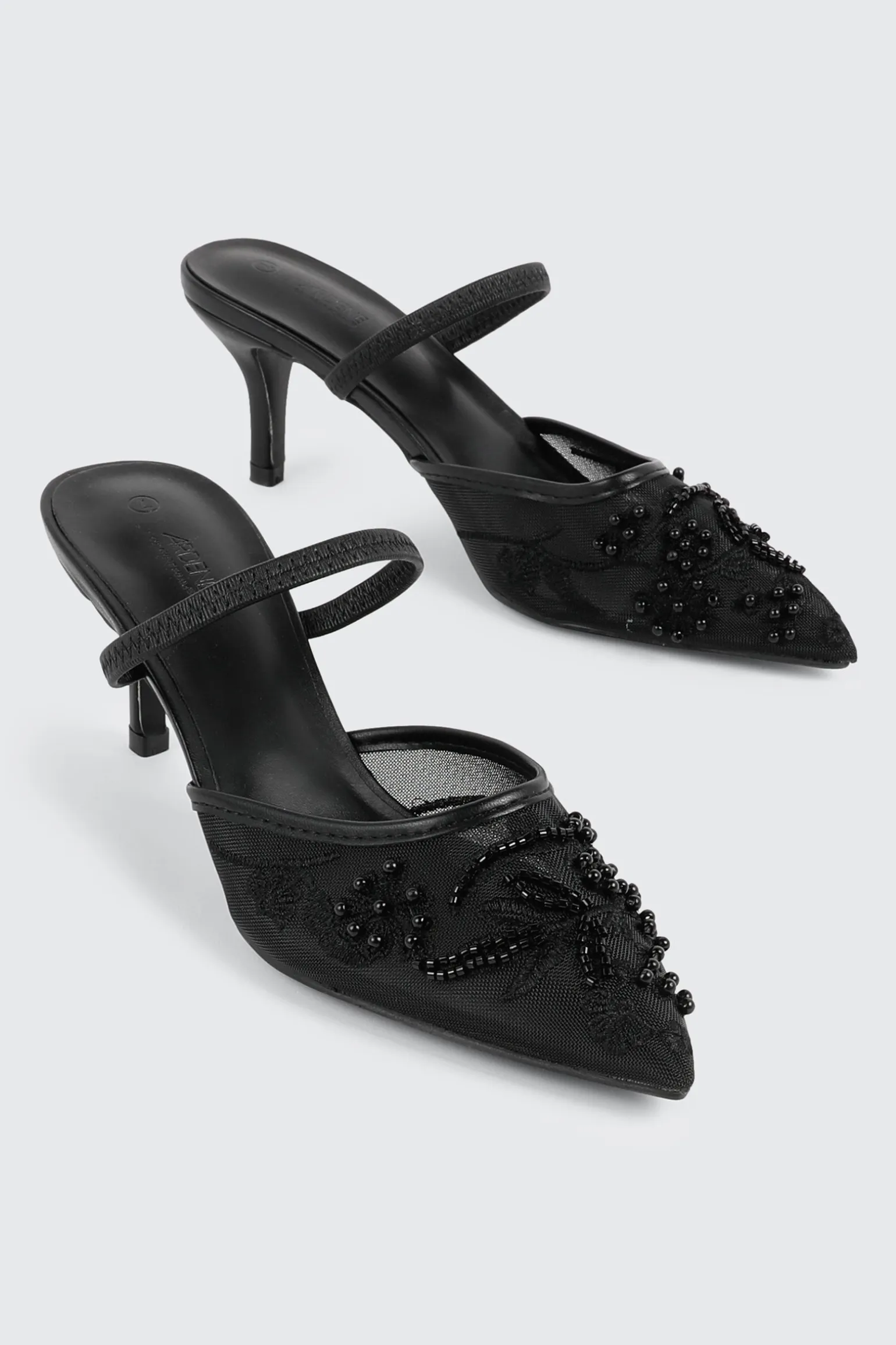 Embroidered Mesh Mule Heels