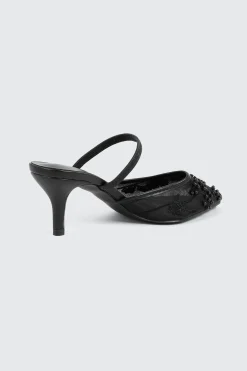 Embroidered Mesh Mule Heels