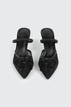 Embroidered Mesh Mule Heels