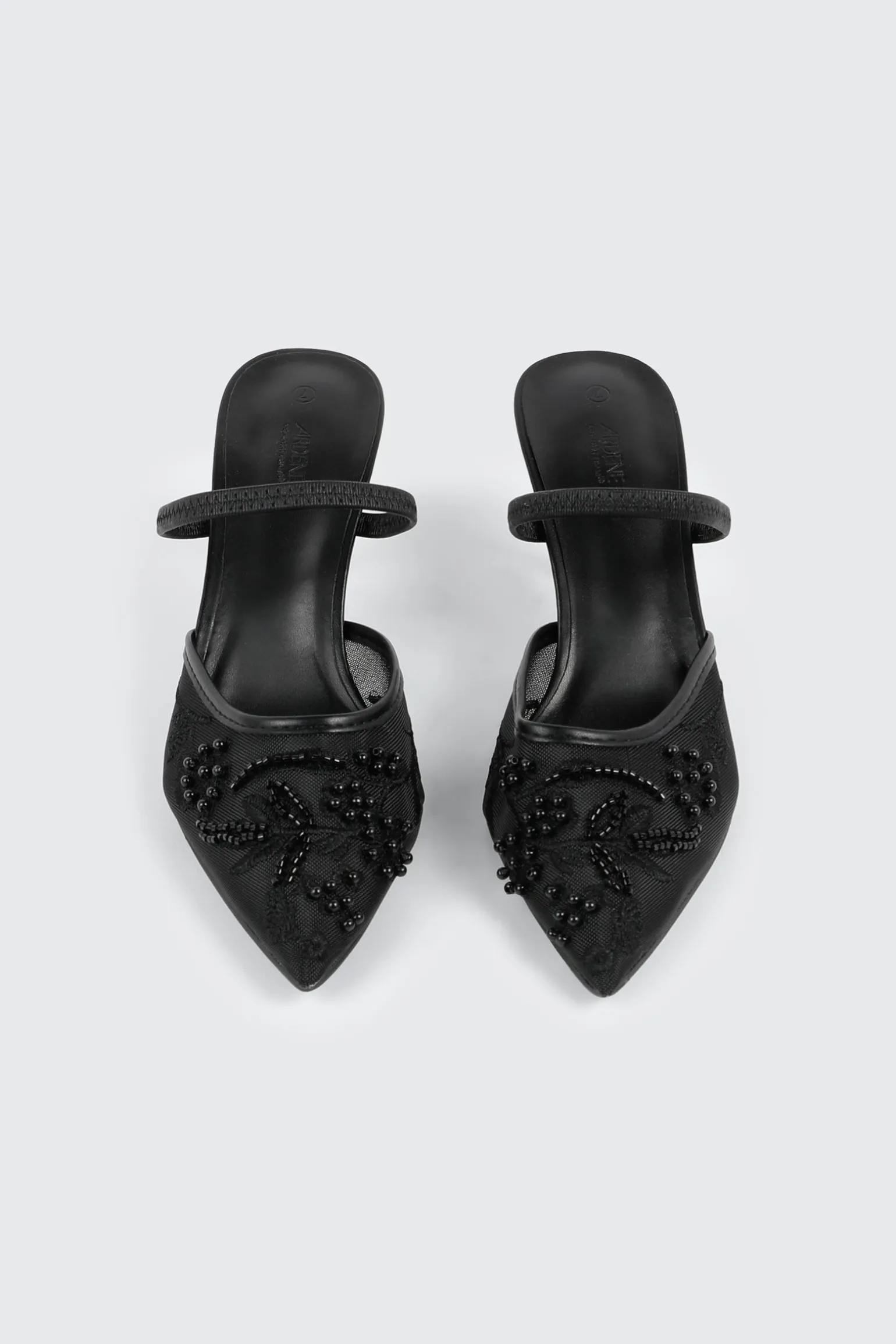 Embroidered Mesh Mule Heels