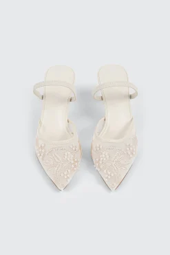 Embroidered Mesh Mule Heels