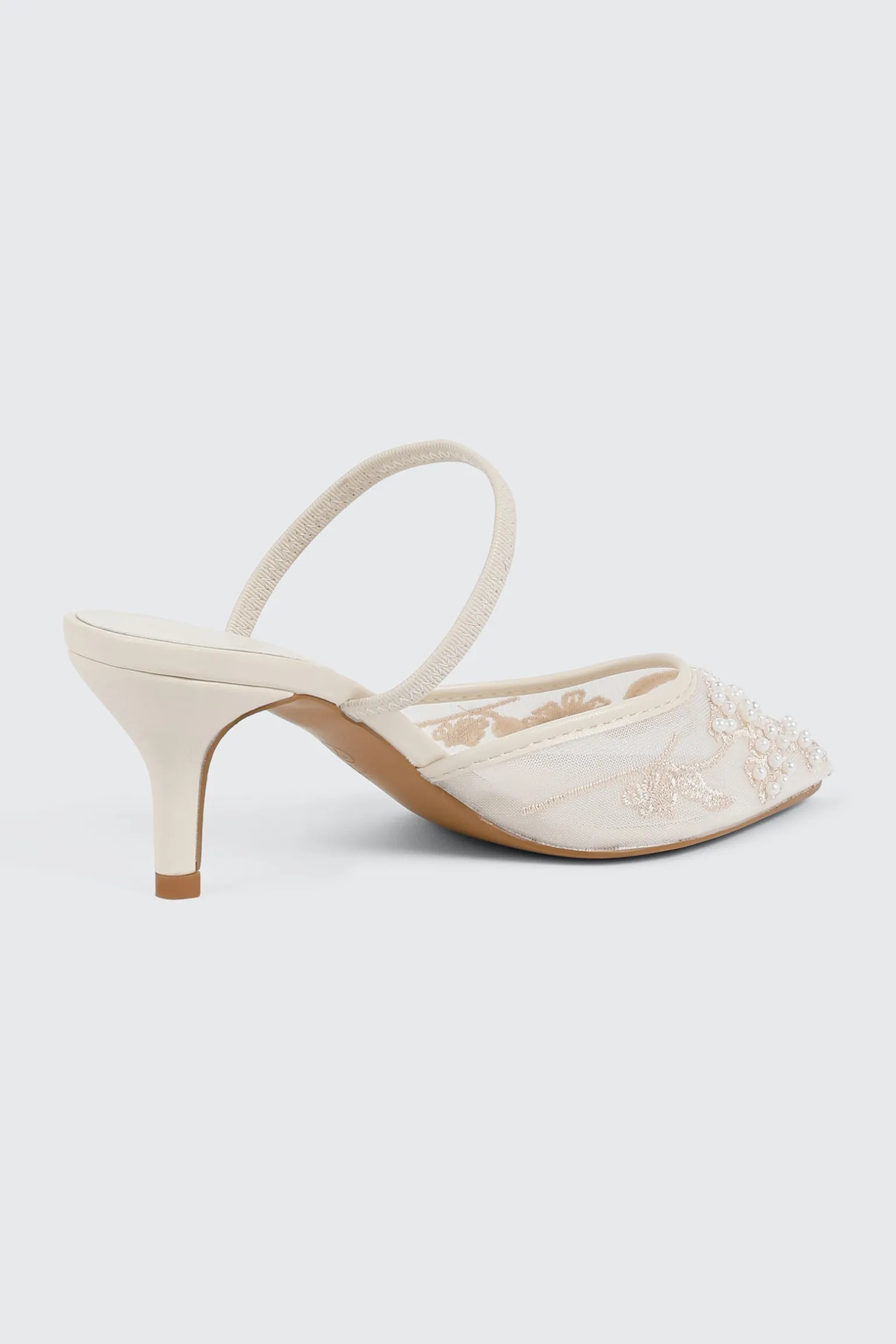 Embroidered Mesh Mule Heels