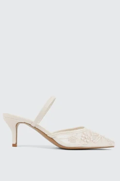 Embroidered Mesh Mule Heels