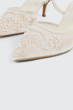 Embroidered Mesh Mule Heels