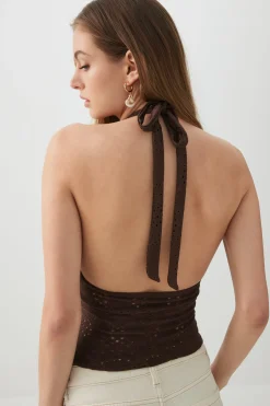 Eyelet Halter Knit Tank Top