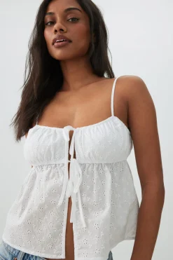 Eyelet Tie Front Cropped Tank