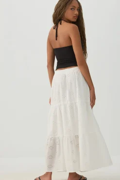 Eyelet Tiered Midi Skirt