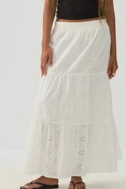 Eyelet Tiered Midi Skirt
